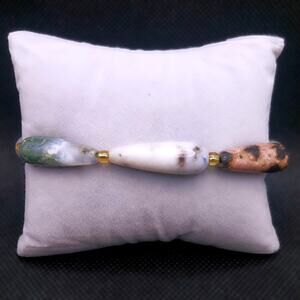 Tear Drop Agate Bracelet Artisan Stretch Natural Gemstones Earthy Beaded New